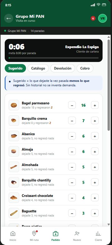 App del vendedor de Mr Ruta: pedido sugerido por cliente